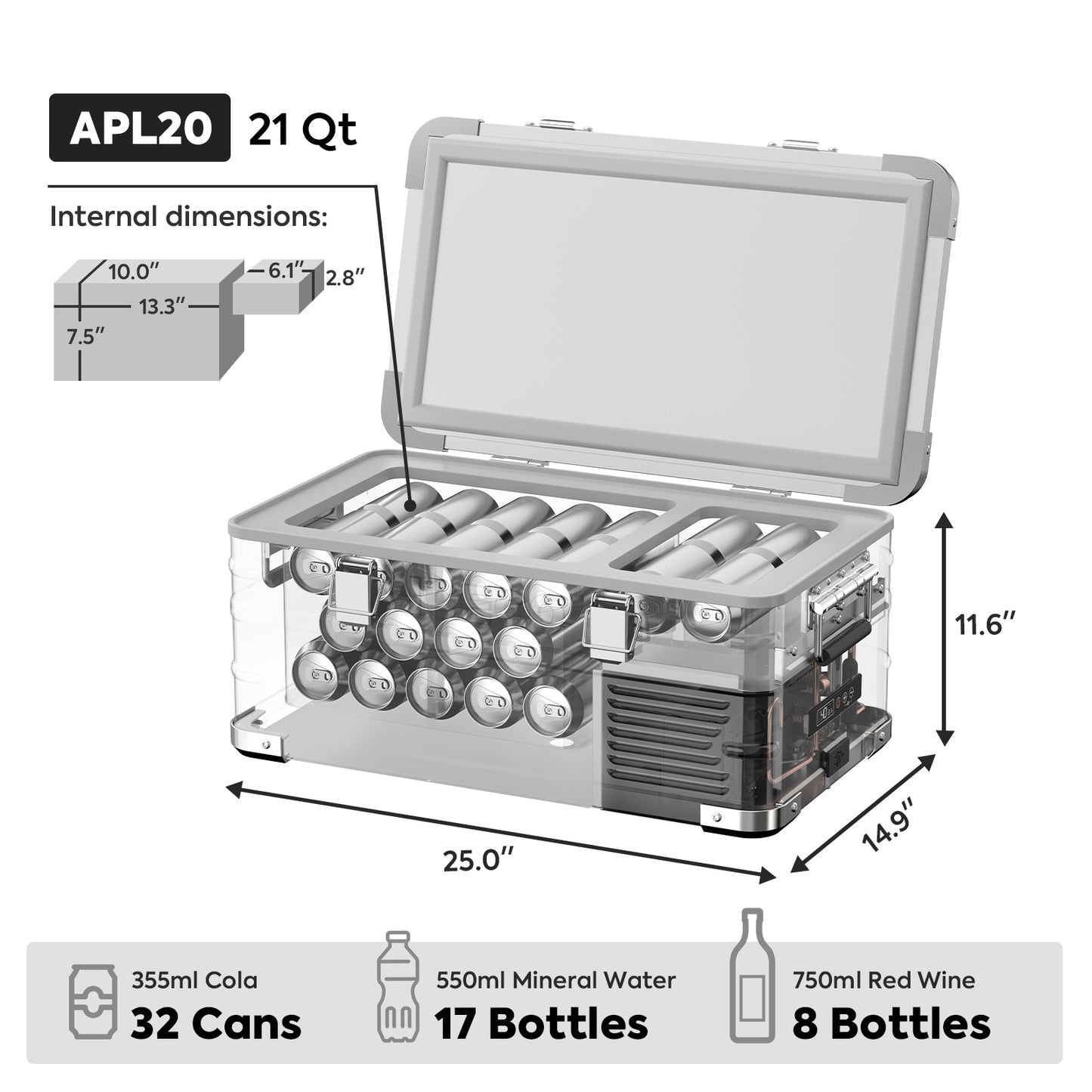 APL35 Dual Zone Aluminum Silver Fridge | ICECO | 35 LT