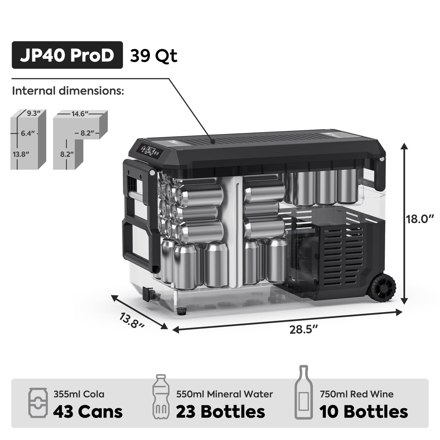 JP40 PRO Single Zone Portable Freezer With Cover - Silver | ICECO | 40 LT