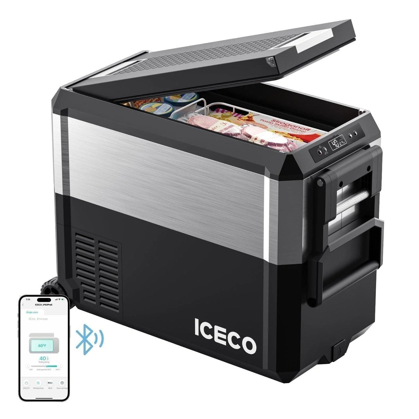 JP50 Pro Dual Zone Wheeled Portable Freezer With Cover - Silver | ICECO | 50 LT