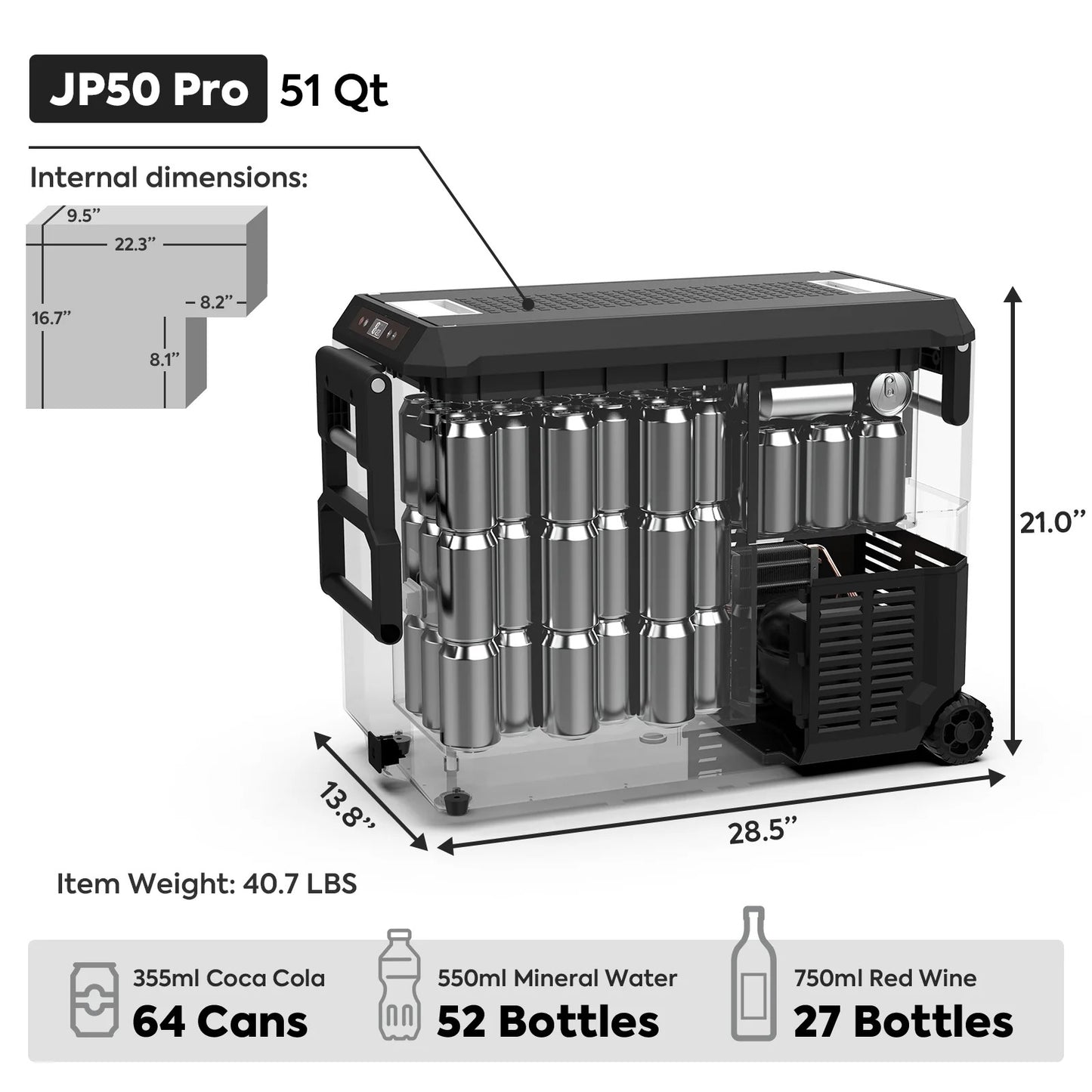 JP50 Pro Dual Zone Wheeled Portable Freezer With Cover - Silver | ICECO | 50 LT
